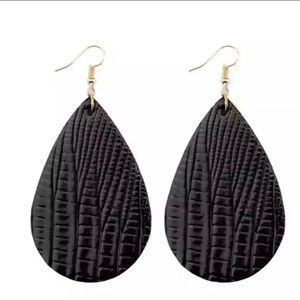 Faux Leather Crocodile Teardrop Earrings, Black
